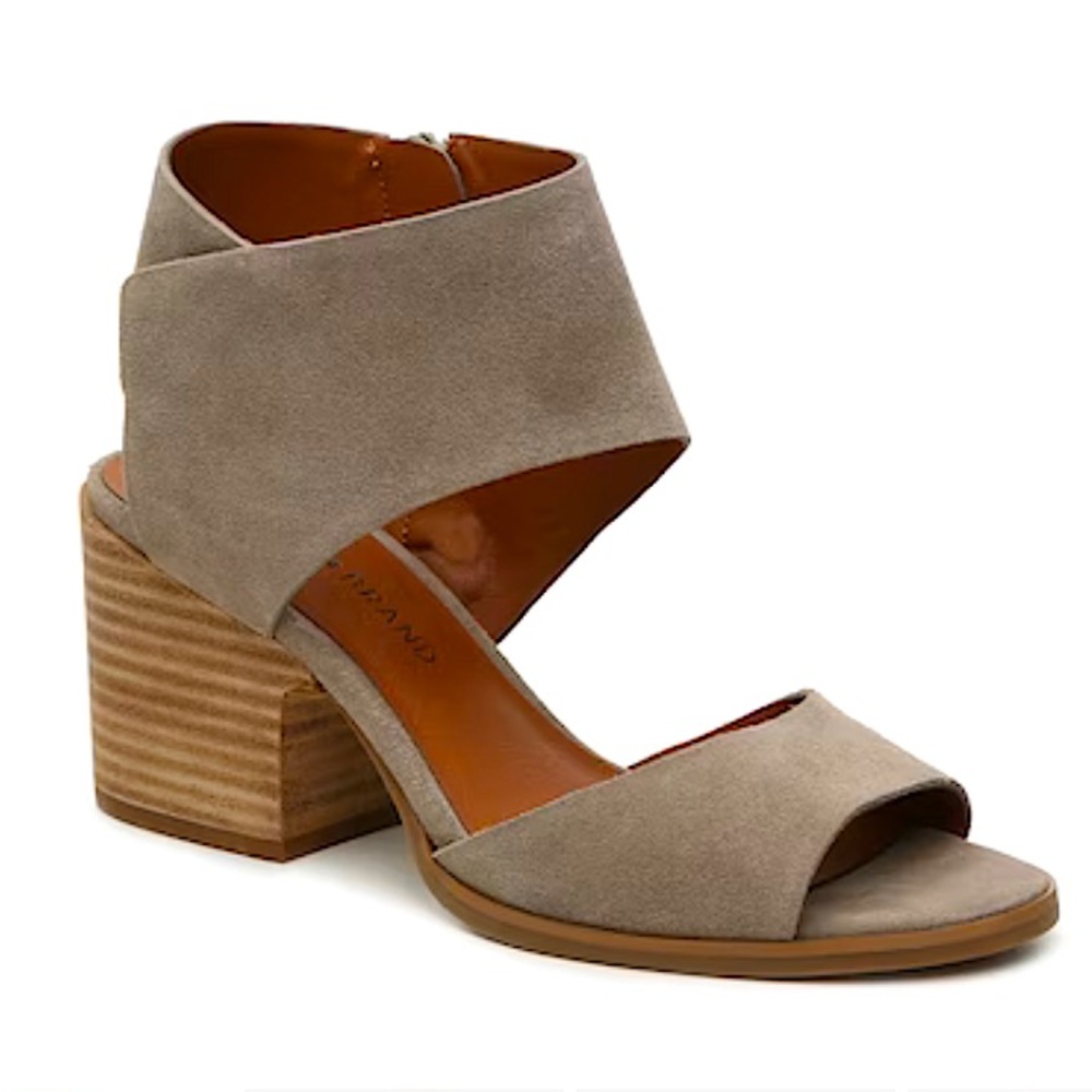 Lucky Brand Chunky Heel Sandals Raygalan Leather Suede Neutral Tan NWOT